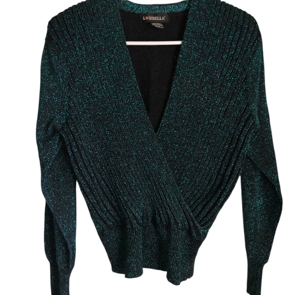 Vintage 80’s 90’s Metallic Green Sweater Shoulder Pads Size Small